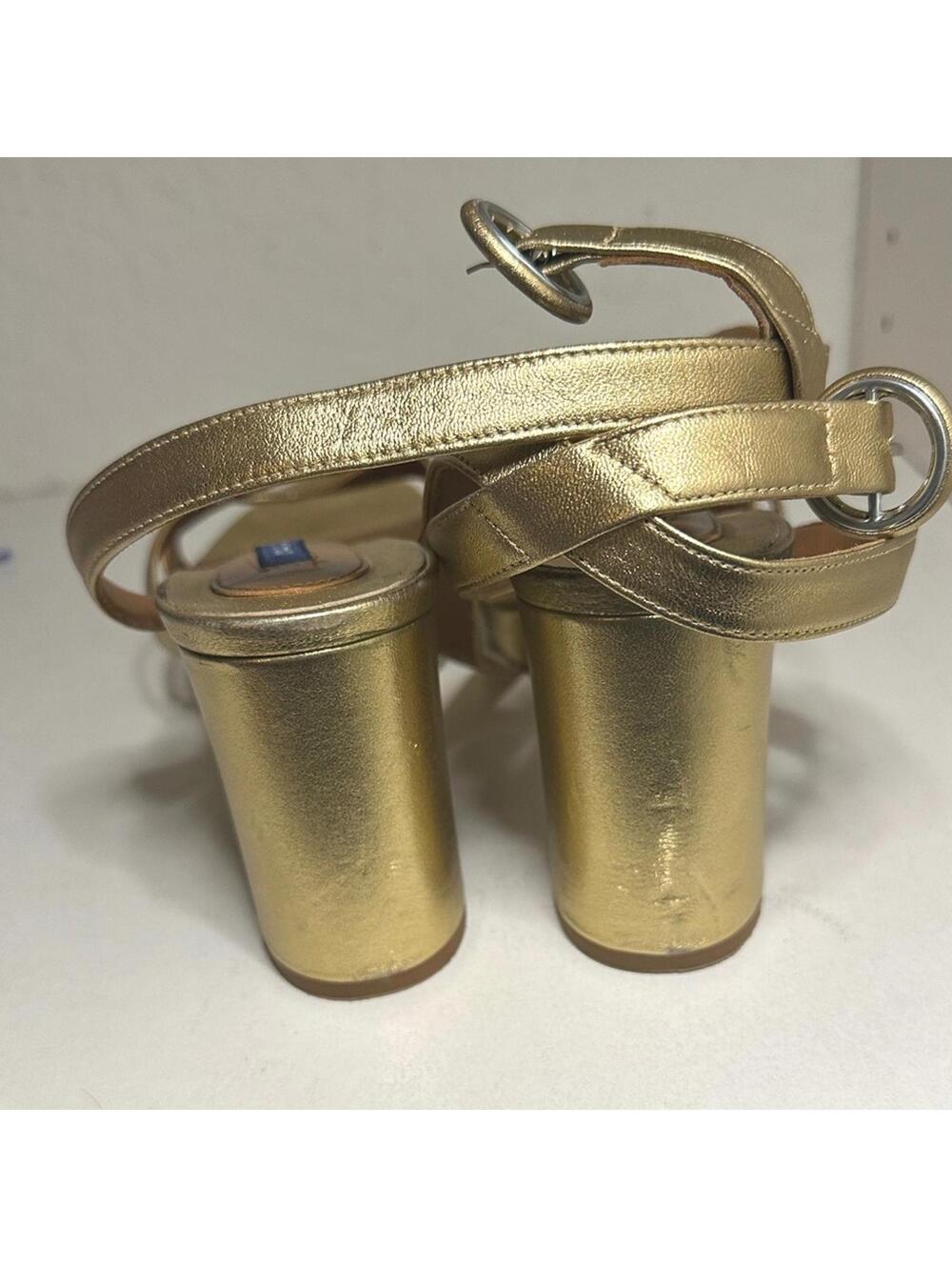 Margaux Metallic Gold Block-Heel Ankle-Strap Sandals - Picture 3 of 5